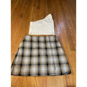 Urban Outfitters Women's Black/Yellow Plaid Short Skirt and top- both medium‎